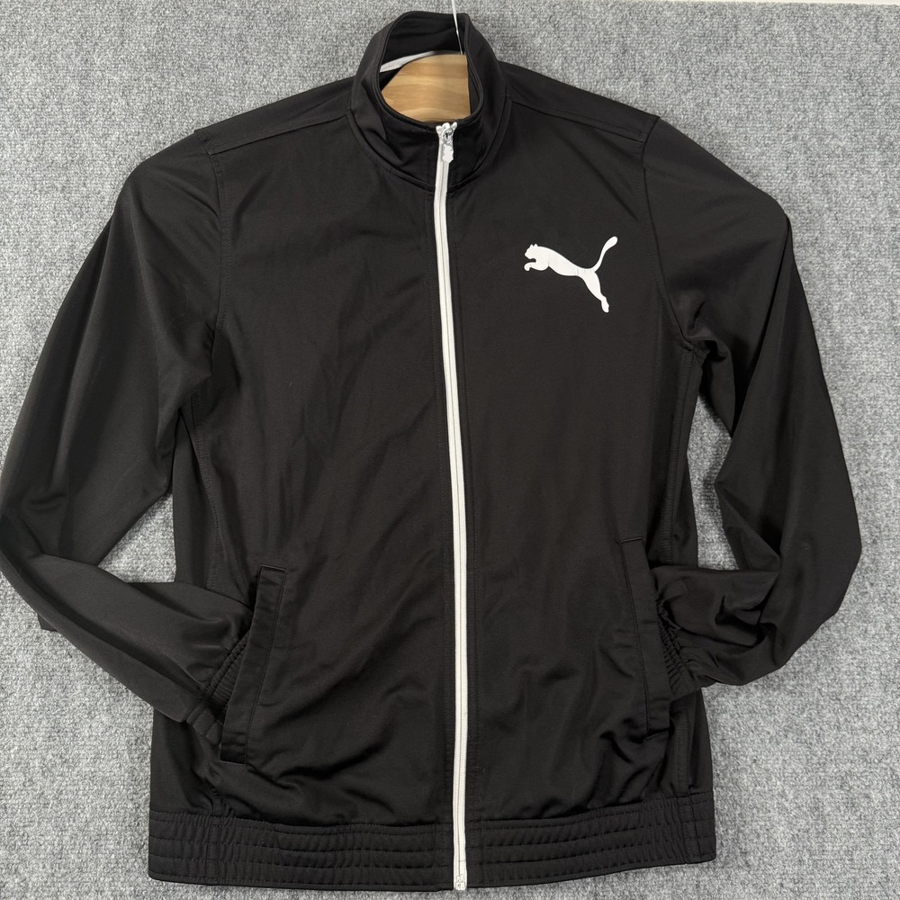 Puma Jacket Mens Medium Black White Full Zip Track Warm Up Athletic Style 831286